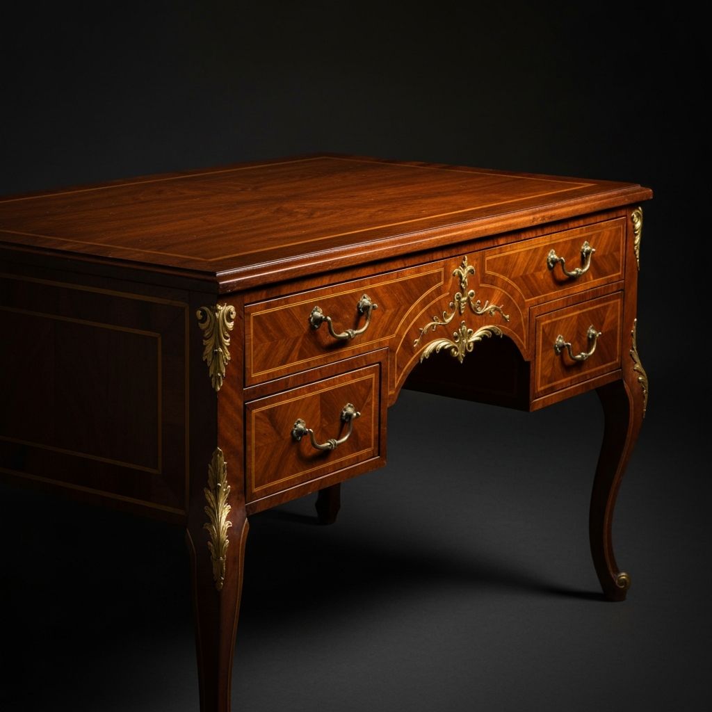 Elegant antique writing desk with gold inlays