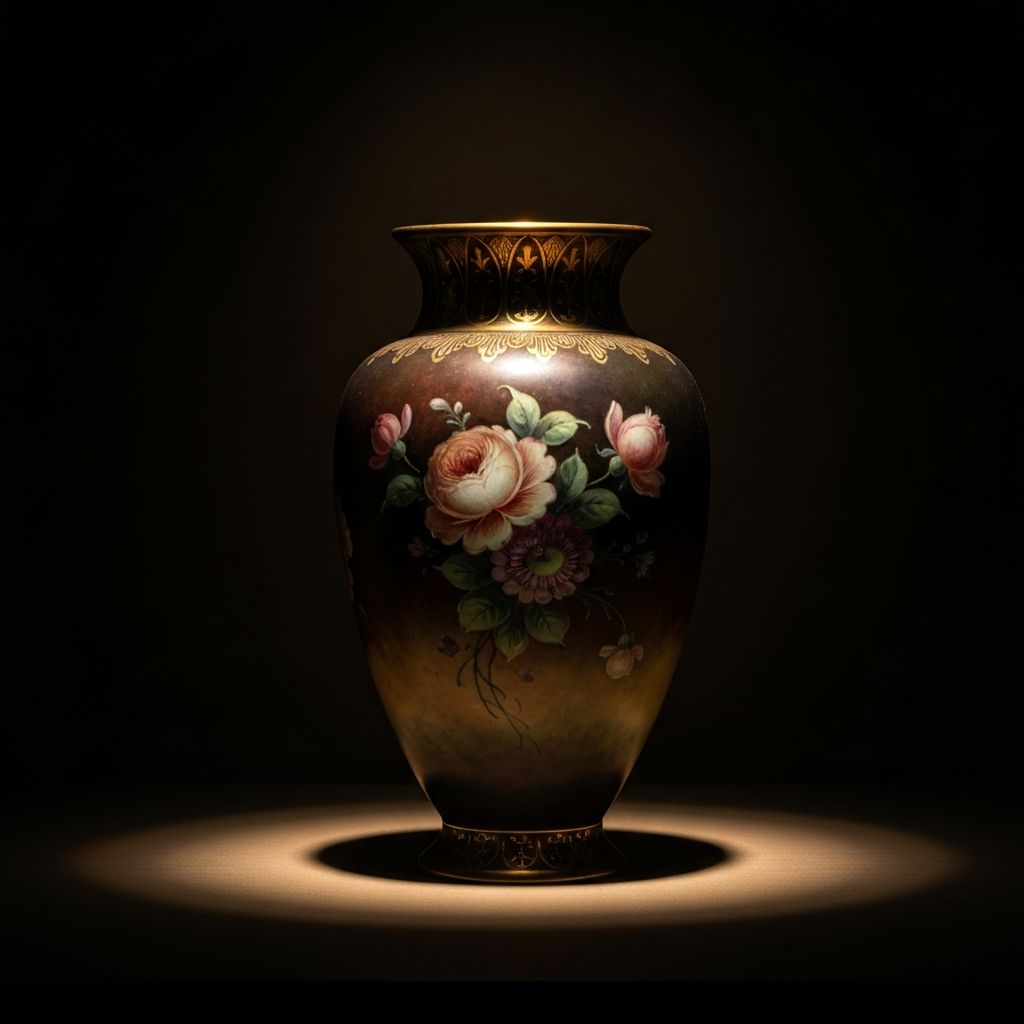 Antique porcelain vase with hand-painted floral motifs